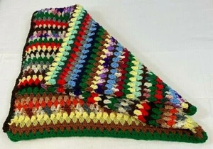 Vtg Handmade Crochet Afghan Granny Core Farmhouse Southwestern Multicolor 45X42 - Picture 1 of 12