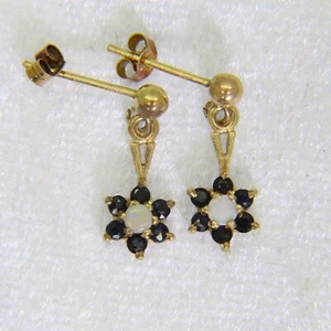 Pendientes cuentagotas vintage con racimo de ópalo y zafiro de 9 quilates - Imagen 1 de 5