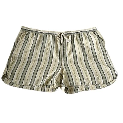 Terra & Sky Women's Plus Size Pull-On Drawstring Linen Shorts 4X Striped Tan NEW - Image 1 of 4