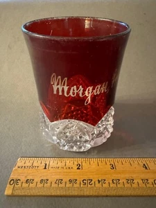 EAPG RUBY STAINED MORGAN, MINN ETCHED ANTIQUE GLASS CUP TUMBLER MUG NO HANDLE - Picture 1 of 8