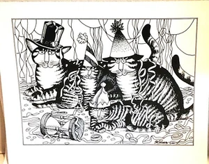 Kliban Cat Vintage Calendar Print HAPPY NEW YEAR CATS Jan 1977 Cat Calendar Book - Picture 1 of 6