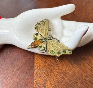 Art Nouveau Jeweled Butterfly Faceted Colorful Glass Gold Gilt Brooch Pin - Bild 1 von 5
