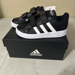 Adidas Toddler Grand Court Black White Sneaker Tennis Shoes size 9 - Picture 1 of 8