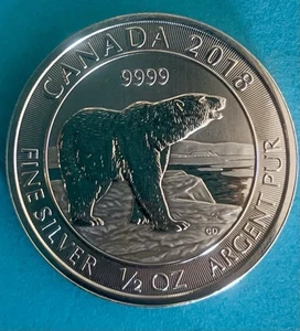2018 1/2 oz Canada .9999 Silver Polar Bear BU- FREE DOMESTIC SHIPPING - Picture 1 of 2