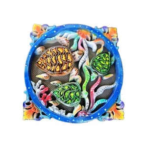 Wooden Wall Hanging Beach House Decor Ocean W/Turtles From Indonesia - Picture 1 of 7