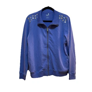 HEARTS OF PALM Periwinkle Full Zip Gold Grommet Accents Sweatshirt Sz L NWT - Picture 1 of 7