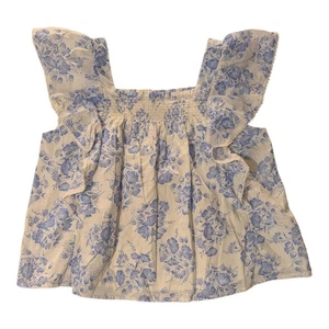 BBC-3 Polo Ralph Lauren Floral Ruffle Top Size 14 - Blue/White - Picture 1 of 3