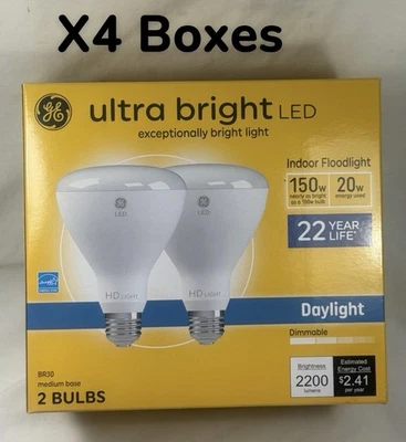 GE Ultra Brillante LED BR30 150W Luz de Día Bombillas 4 Nuevas Cajas Base Media Foto 1 de 4