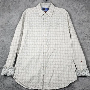 Robert Graham Designer Stitched Check Shirt Mens Large White Plaid Flip Cuff - Picture 1 of 15