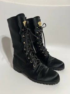 Vtg Gianni Versace Medusa Kampfstiefel aus schwarzem Satin 40.5 - Bild 1 von 14