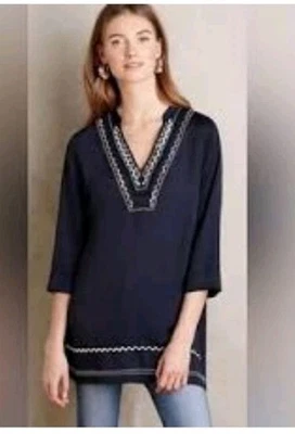 Blusa boho Dolan Left Coast para mujer manga 3/4 cuello en V azul marino talla pequeña Foto 1 de 4