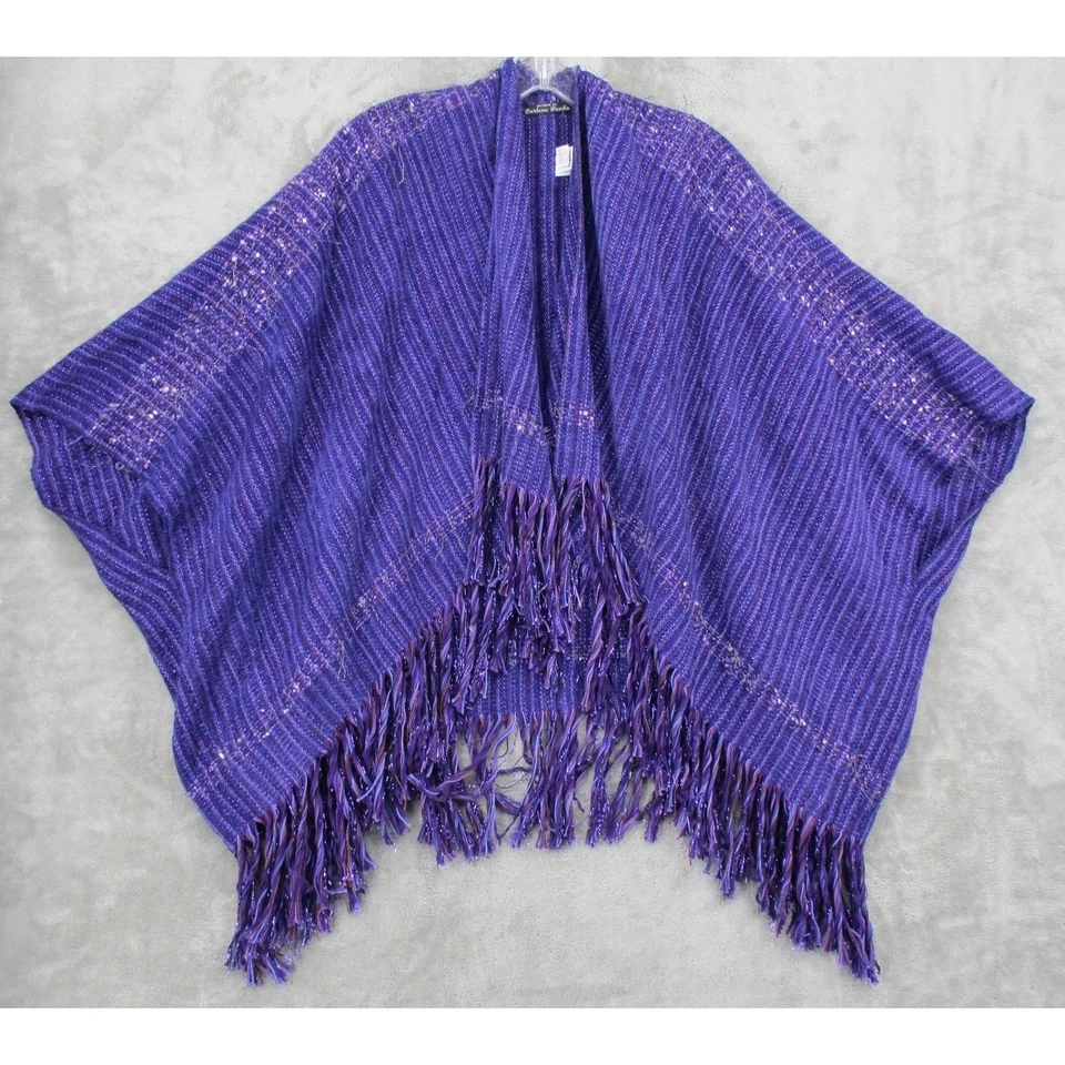 Poncho Darlene Danko Artwear mezcla seda frente abierto flecos metálicos arte para usar Foto 1 de 4