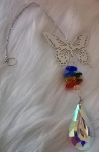 Silver Butterfly Iridescent Crystal Prism Colorful Sun Catcher Window Hanging  - Picture 1 of 4