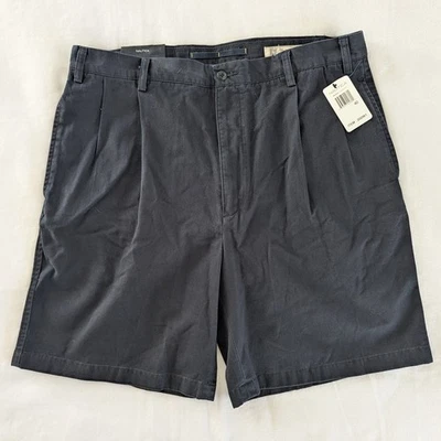 Shorts chino masculino Nautica clássico sarja rigger tamanho 40W azul marinho escuro plissado duplo - Imagem 1 de 4