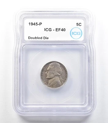 ERROR 1945-P Jefferson Nickel Doubled Die EF40 ICG *3410 - Image 1 of 3