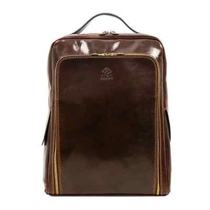 FULL GRAIN LEATHER Unisex Daypack Time Resistance Dark Brown RRP £210 - Picture 1 of 17