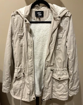 Outer Edge Women’s Beige Jacket XLarge Snap Pockets Hood Full Zip Faux Fur Lined - Image 1 of 4
