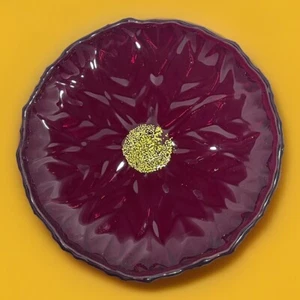 Vintage Ruby Red Poinsettia Plate Carnival Glass Dish Hand Painted Center 9 1/8" - Picture 1 of 5
