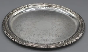 LARGE SILVER METAL SERVING TRAY FLORAL CHISEL DECOR SILVER SIGN - Picture 1 of 8