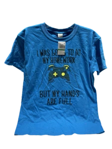 (2) Gildan T-Shirt Boy's Medium Blue Video Games "I Was Going To Do My Homework" - Picture 1 of 3