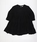 Zara Womens Black Polyester Skater Dress Size M Round Neck Button
