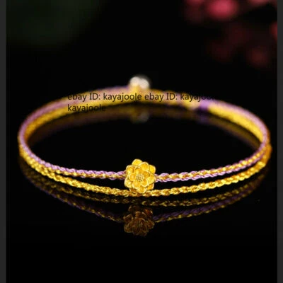 Woman Gift Real 24K Yellow Gold Bracelet Lucky Lotus Flower Weave Bracelet 6.7"L - Image 1 of 4