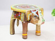 Indian Handmade Wooden Elephant Shape Multi Color Decor Side Table Statue Stool