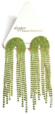 Pendientes de araña Deepa Gurnani cristal en forma de U en níquel verde lima seguros nuevos Foto 1 de 4