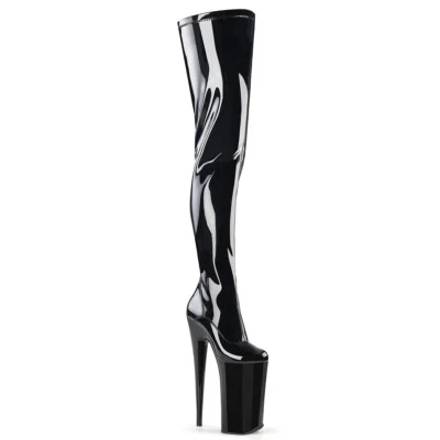 Botas PLEASER BEYOND-4000 para mujer charol negro 10" tacón plataforma entrepierna cremallera lateral Foto 1 de 4