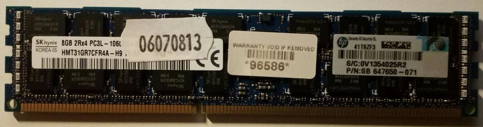 HP 8GB 2Rx4 PC3L-10600R DDR3 Registered Server-RAM Modul REG ECC - 647650-071 - Immagine 1 di 1
