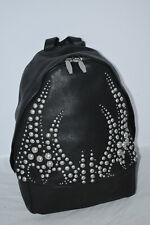 Alexander Wang Black Leather Rhodium Silver Studded Zip Rucksack Backpack Bag