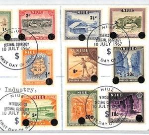 NIUE Cook Islands 1967 FDC Set QEII Surcharges DECIMAL CURRENCY Registered XJ237 - Picture 1 of 9