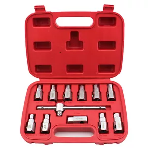 12pcs Oil Drain Sump Plug Key Socket Set Gearbox & Axel Removal Wrench Tool Kit - Picture 1 of 4