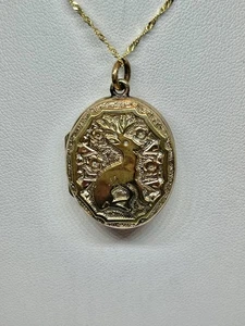 Victorian Aesthetic Period Stag & Faith Hope & Charity Locket Pendant Necklace - Picture 1 of 14