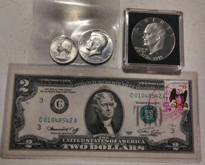 1976 Phil. PA. $2 Bill Stamped & Canc. 4/13/76 T.J. B-Day +40% $1, 50c, 25c, Lot - Picture 1 of 8