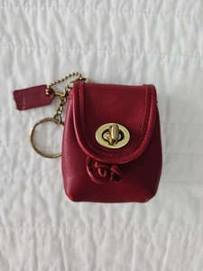 Coach rote Mini Geldbörse Schlüsselanhänger Drehverschluss Lederanhänger Vintage  - Bild 1 von 12