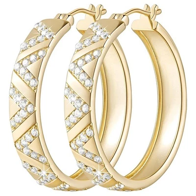 14K 25 30MM CREATED Earrings Women Design Hypoallergenic Lightweight Hoops Gift - Image 1 of 4
