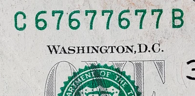 2009 Binary 7s & 6's C67677677B Fancy Serial Number $1 Dollar Bill Almost Super - Image 1 of 3