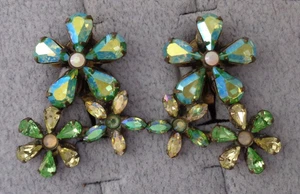 Vintage Sorrelli Ohrclips grün gelb AB Finish Strass Blumen! - Bild 1 von 7