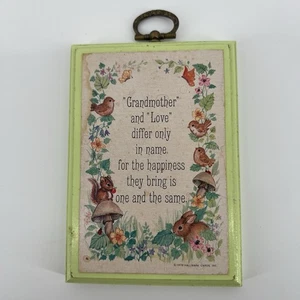 Vtg 70’s Retro Wall Art Decor Cottagecore Wood  Grandma Bunny Birds Meadow 5”x3” - Picture 1 of 5