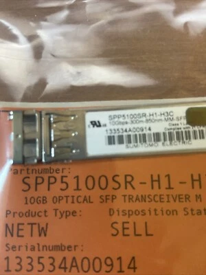 Sumitomo Electric SPP5100SR-H1-H3C 10Gbps-300m-850nm-MM-SFP Transciever MINT! - Image 1 of 2