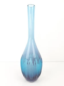 Jarrón vintage de vidrio soplado a mano diseño corte azul y púrpura 37 cm H - Imagen 1 de 8