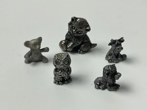 Lot of 5 Whimsical Miniature Pewter Animals * Teddy * Kitty * Lion * Owl * Moose - Picture 1 of 1