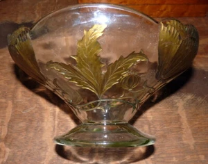 Centrotavola VETRO COMPOSTA antico c.1910 Art Nouveau con papaveri dipinti in oro - Foto 1 di 7