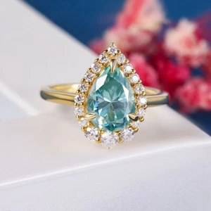 4CT Azul Forma Pera Tratados Diamante Anillo En Oro Amarillo Chapado VVS1 - Imagen 1 de 7