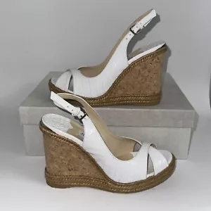 Nuevas sandalias JIMMY CHOO de cuña con cordones blancas cocodrilo para mujer talla EU 36,5 6,5 - Imagen 1 de 8