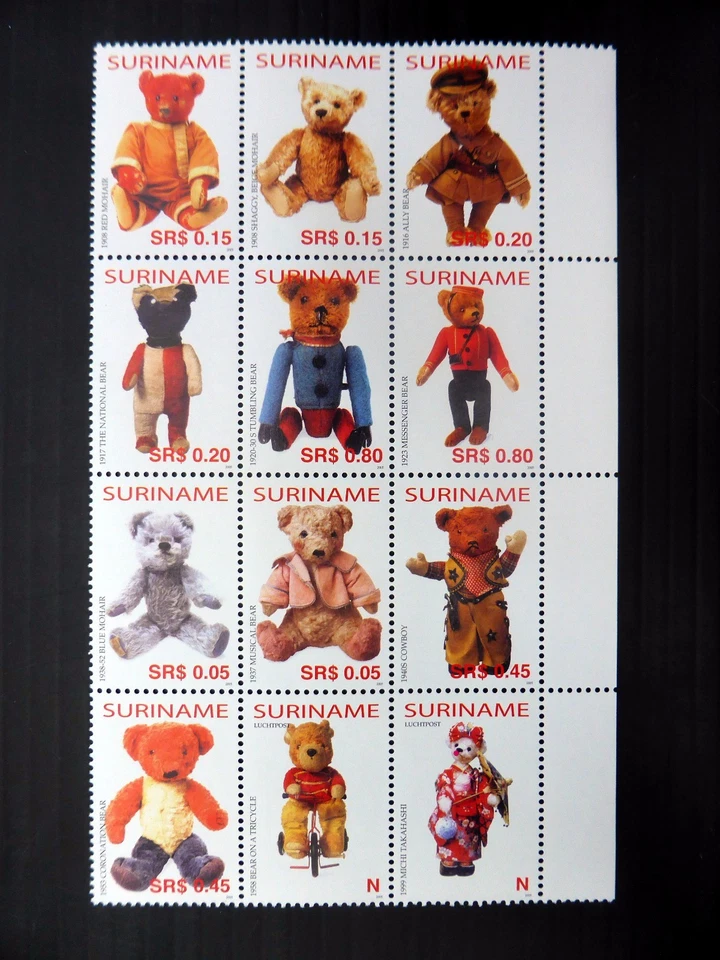 Osos de peluche Surinam 2005 segunda serie bloque de 12 SG2092a U/M FP9558 Foto 1 de 1