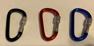 Carabiners Clip Set 12 Locking D Ring Shape NEW (4 of each color or request) - Picture 1 of 5