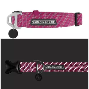 Arcadia Trail Reflective Adjustable Paracord Pink Silver Dog Collar Size X-Large - Picture 1 of 5