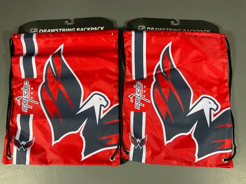 Washington Capitals NHL Hockey Drawstring Backpack Bag Red Team Logo - LOT OF 2 Cover